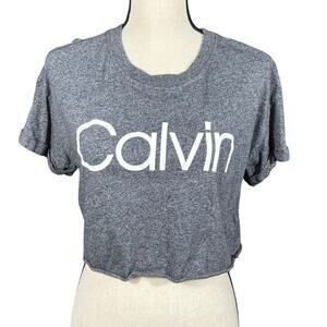 Calvin Klein Performance Logo Crop Top Active Wear Gray Women's Medium T-Shirt